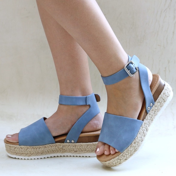 New Topic Blue Open Toe Platform Espadrille Sandal - Picture 3 of 4